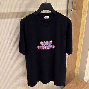 SAINT LAURENT MEN'S NEW CASUAL BLACK COTTON T-SHIRT LARGE